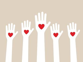 graphic of hands raised aloft with red hearts